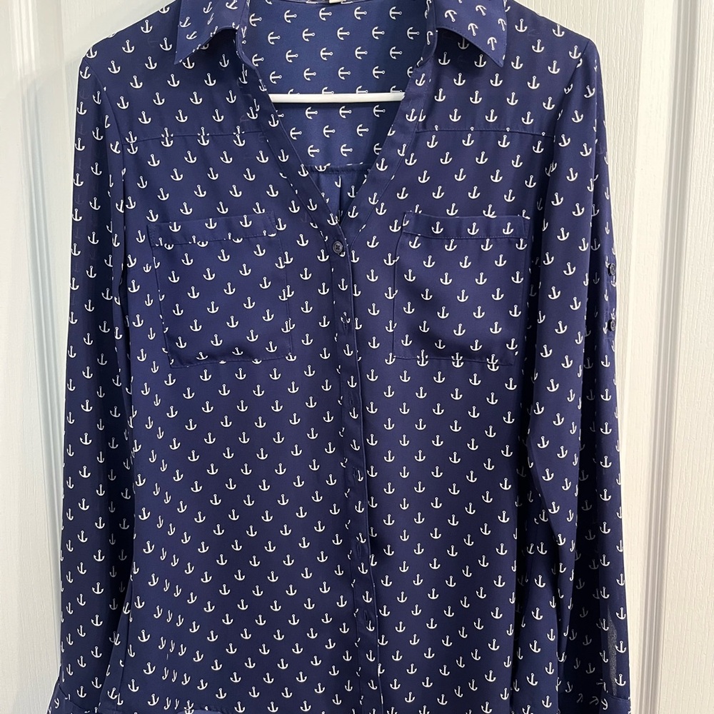 Express Navy Anchor Print Blouse